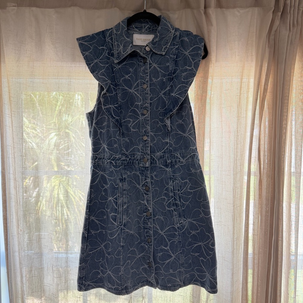 Ramy Brook Marlowe Indigo Embroidered Floral Denim Dress